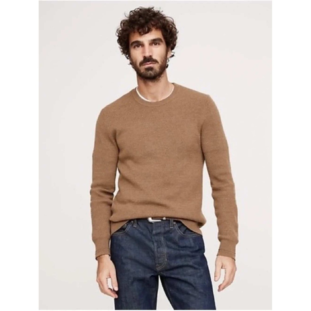 Banana Republic Merino Wool Thermal Knit Crew Neck Sweater Camel Men's XL RWS‎